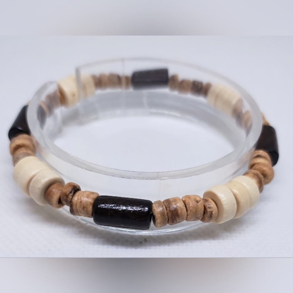 Men's Bracelet Wooden Beaded Beads Brown New f92